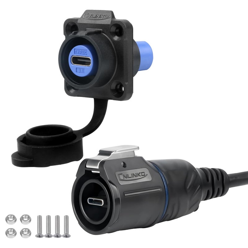 CNLINKO LP-16 Type-C 3.1 Data Circular Connector IP67 Waterproof Electrical Plug with 1M Cable Assemblies Plastic Socket for Industrial Use - Image 1